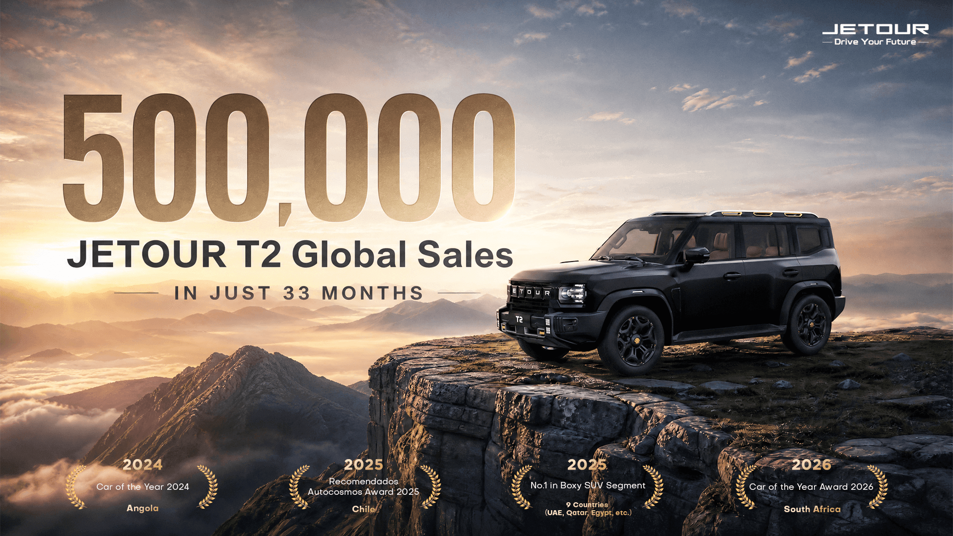 JETOUR T2 Surpasses 500,000 Global Sales in 33 Months, Leading the Global Boxy SUV Segment